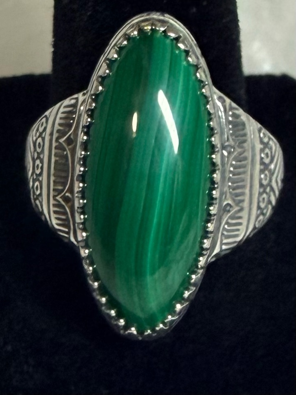 Carolyn Pollack Sterling Silver Green Malachite Oval Statement Ring- Size 9